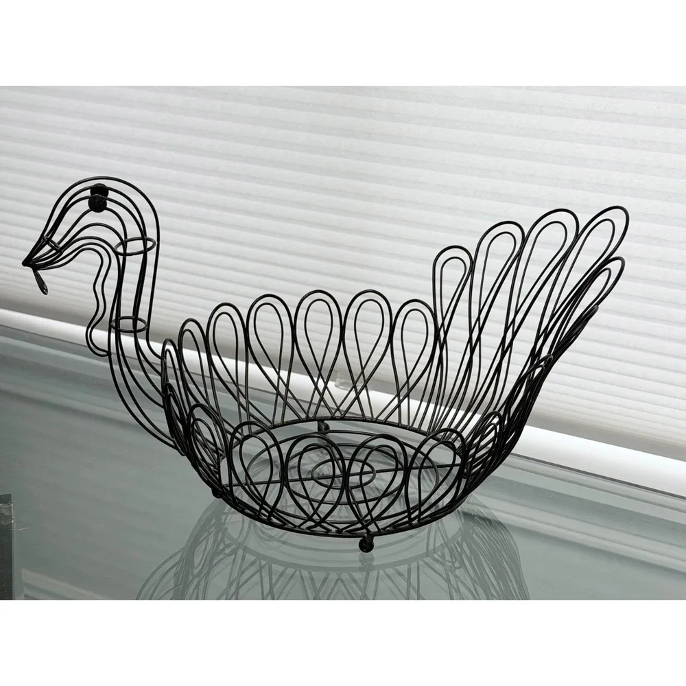 Turkey Shaped Black Metal Wire Basket Fruit Egg Bread Serving Table Décor